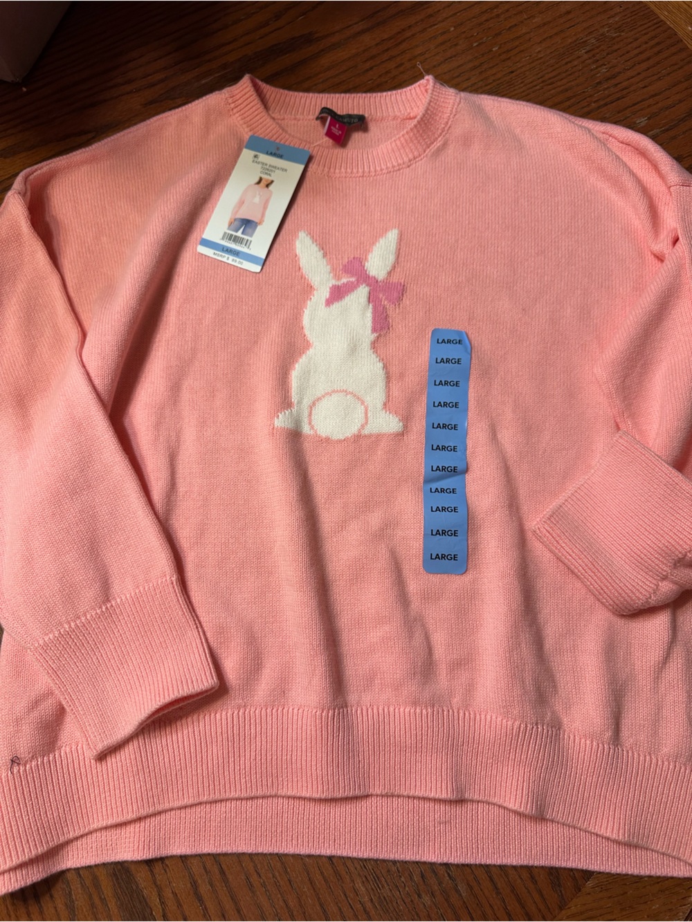 Vince Camuto Pink Crewneck Sweater with White Bunny and Pink Bow